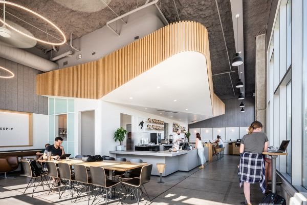 The interior of a coffee shop.