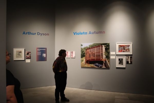 Marco Piscitelli with exhibition displays for Violeta Autumn and Arthur Dyson.