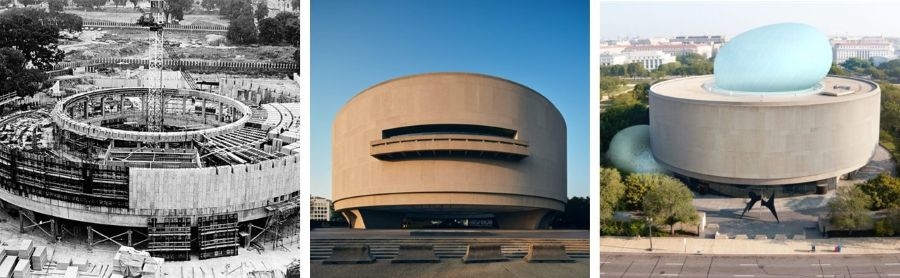 A collage showing the Hishhorn Museum under construction, current-day, and future potential.