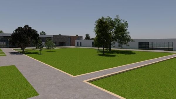 A rendering of the New Beginnings Center central courtyard.