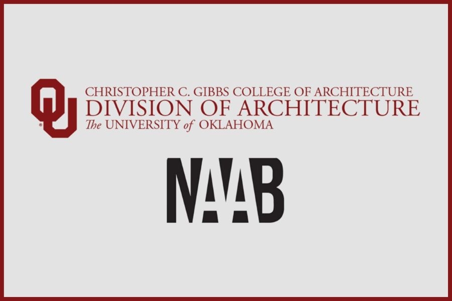 The logos for the O U Gibbs College of Architecture and the National Architectural Accrediting Board.