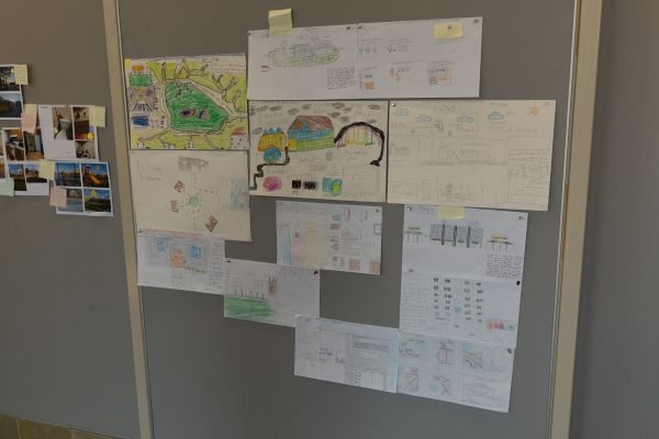 Refugee children’s artwork depicting their dream nieghborhood.