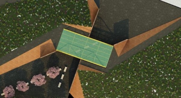 An overhead view of the model for Ocra-Projects' Route 66 bridge monument.