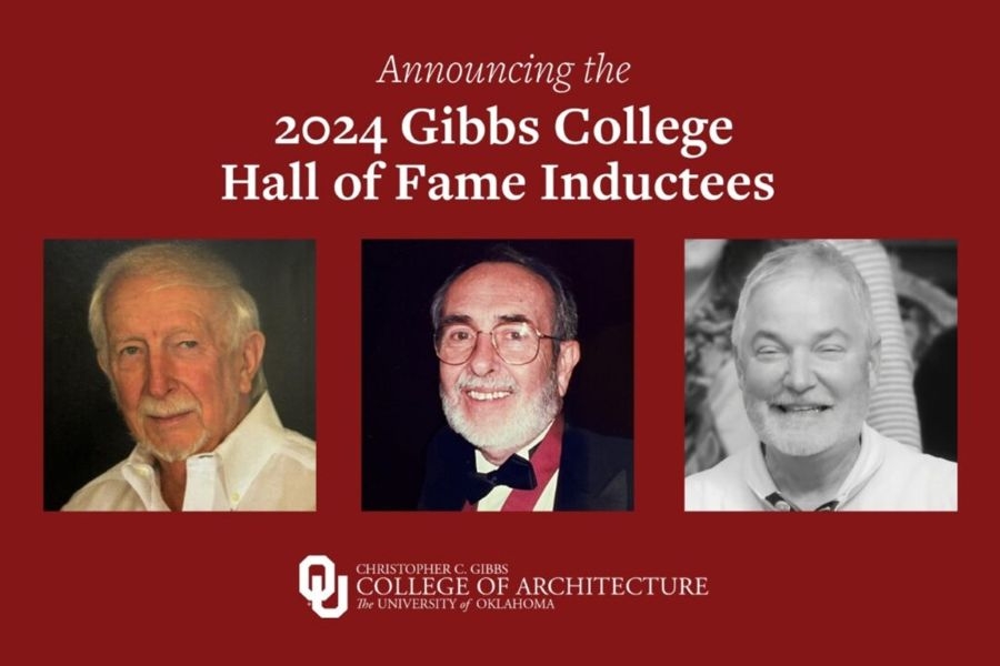 Charles Robert Goins, Arn Henderson, and Kenneth Franklin Robson, the 2024 Inductees to the O U Christopher C Gibbs College of Architecture Hall of Fame.