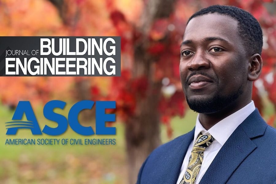 Kofi Asare with the logos for the Journal of Building Engineering and the American Society of Civil Engineers.