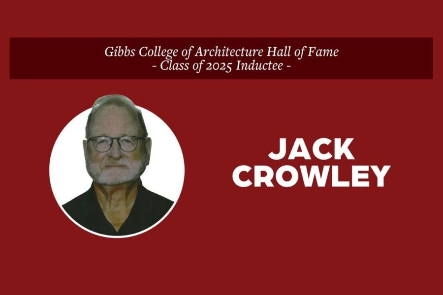 Jack Crowley with the text "Gibbs College of Architecture Hall of Fame Class of 2025 Inductee".