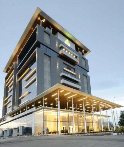 A building in the A P I I C Business Park in Amaravati, India.