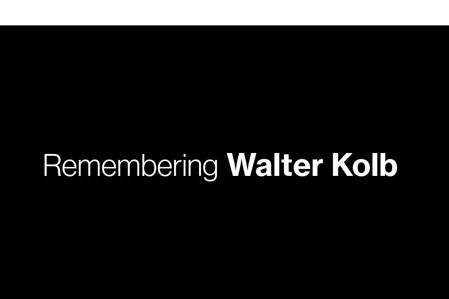 The text "Remembering Walter Kolb" on a black background.