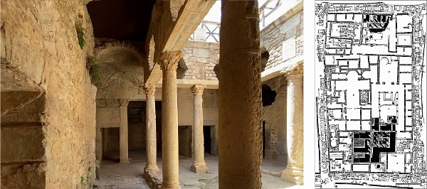 Photo of House of the Hunt, Bulla Regia, Tunisia (2nd–4th century CE). The underciground peristyle courtyard and site plan demonstrate that classical architectural principles and spatial hierarchy transcend spefic environmental responses. 