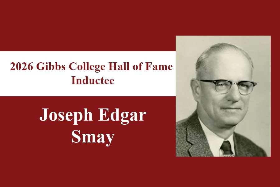 Joseph Edgar Smay with the text "Gibbs College of Architecture Hall of Fame Class of 2025 Inductee".
