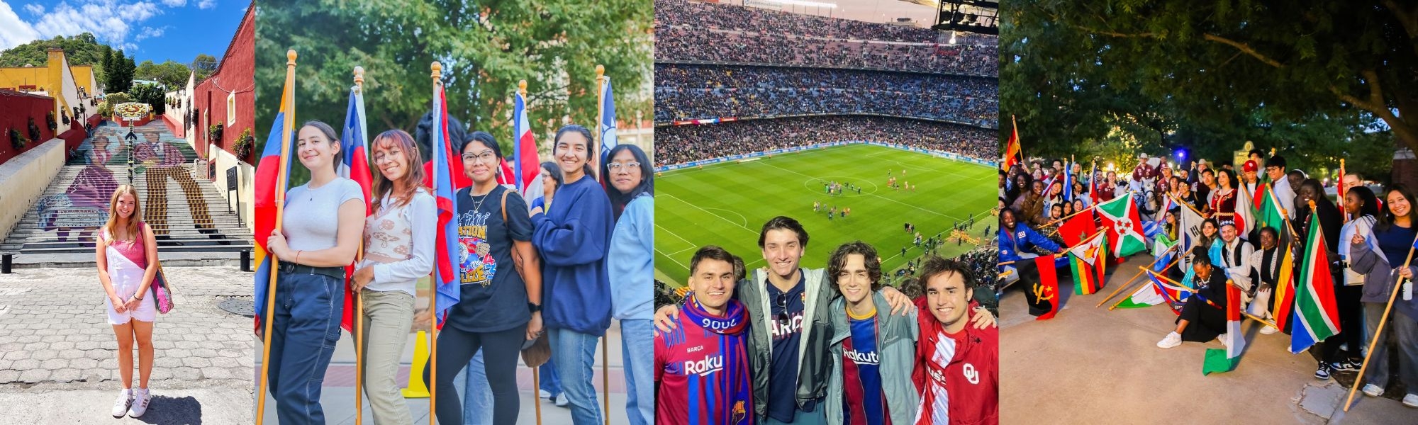 photos of students posing at cultural events and sites