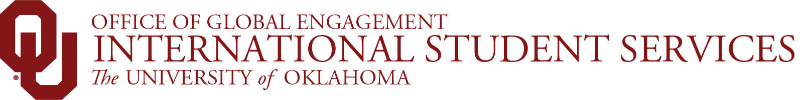 Interlocking O U, Office of Global Engagement, International Student Services, The University of Oklahoma website wordmark.