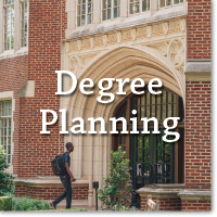 image of student walking into a building with "Degree Planning" text