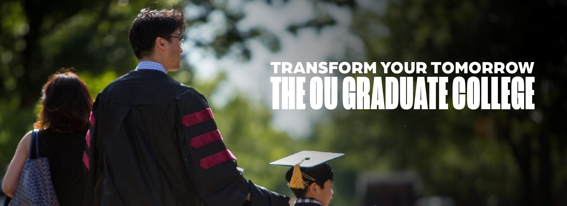 A crowd of students with a person pointing with the iconic "there's only one" hand gesture. The text on the graphic reads "there's only one OU Graduate College".