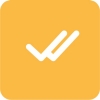 Rounded yellow box with a white double-checkmark in the center.