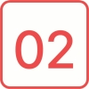 Rounded square white box with a red outline and zero two written in red in the center