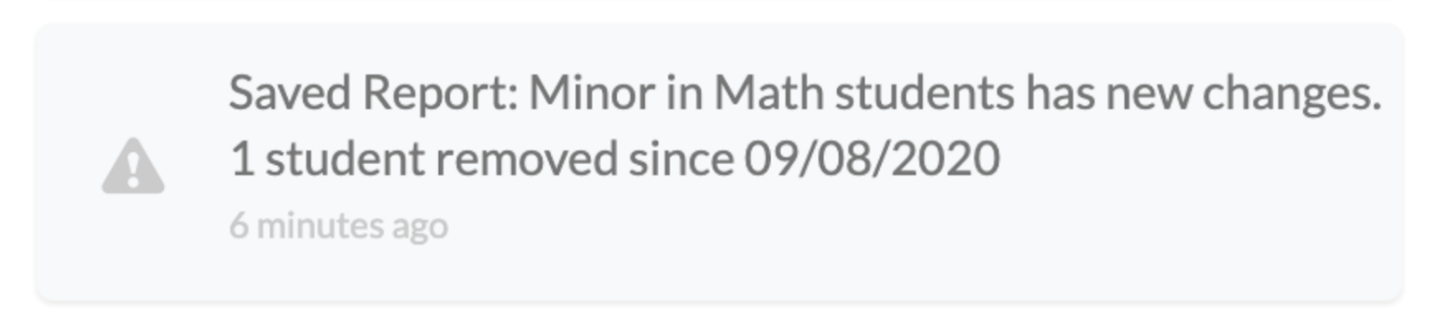 Notification that says new changes to the Minor in Math report have been saved