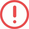 White circle with a red outline and a red exclamation point in the center