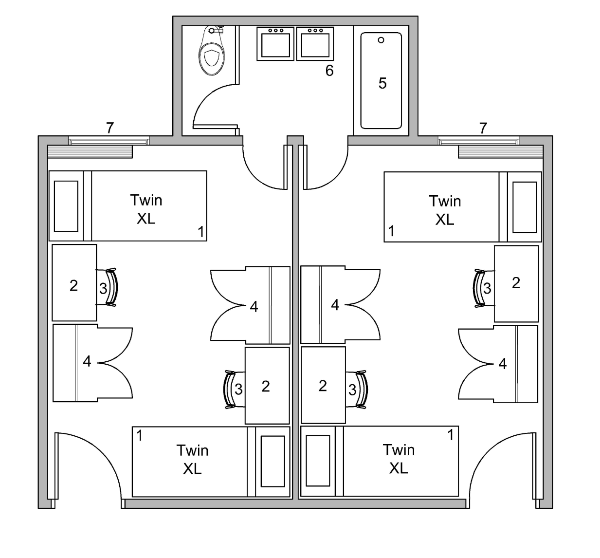 2 bed 1 bath (4 person) floor plan