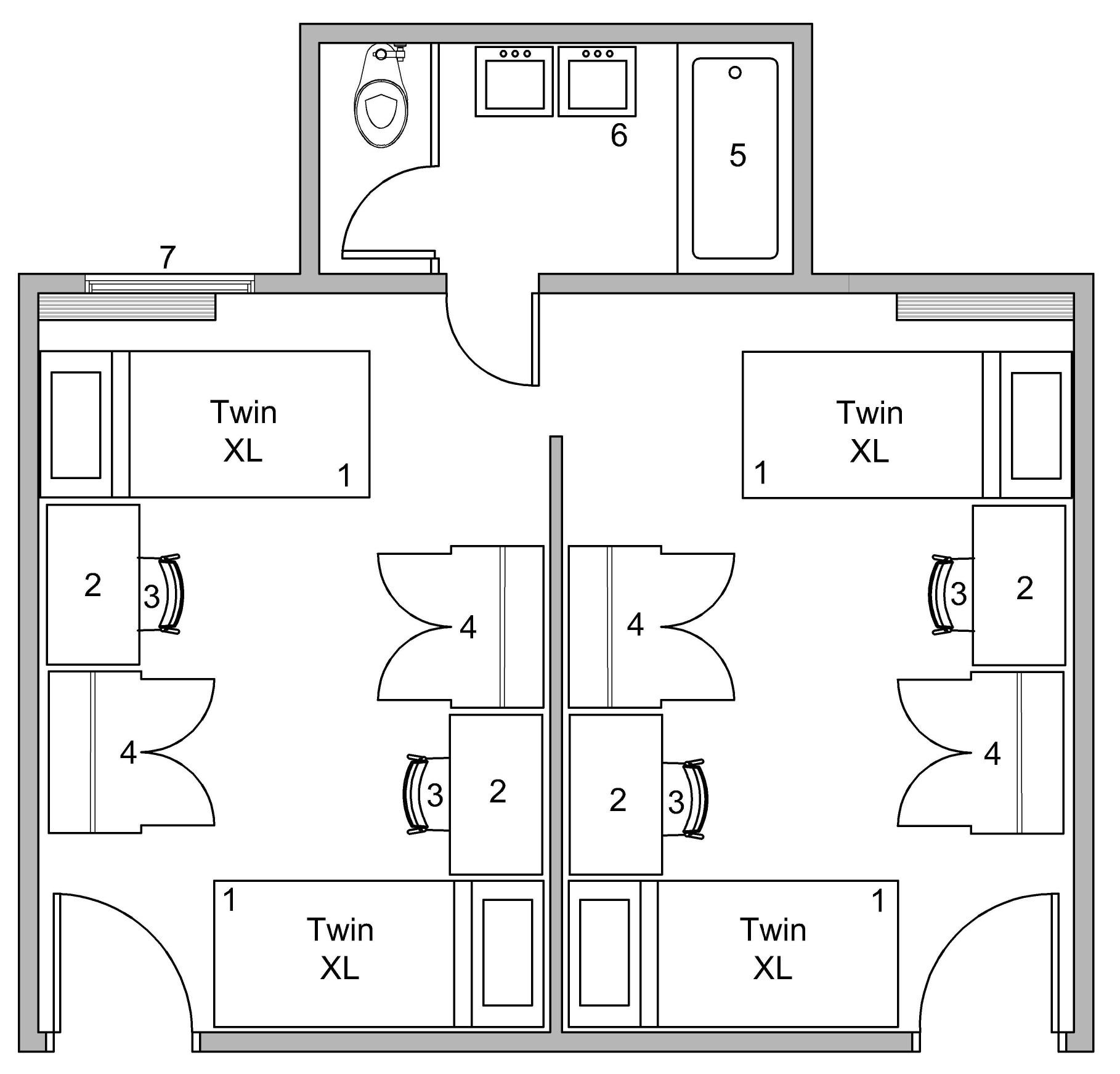 2 bed 1 bath (4 person) - connected floor plan