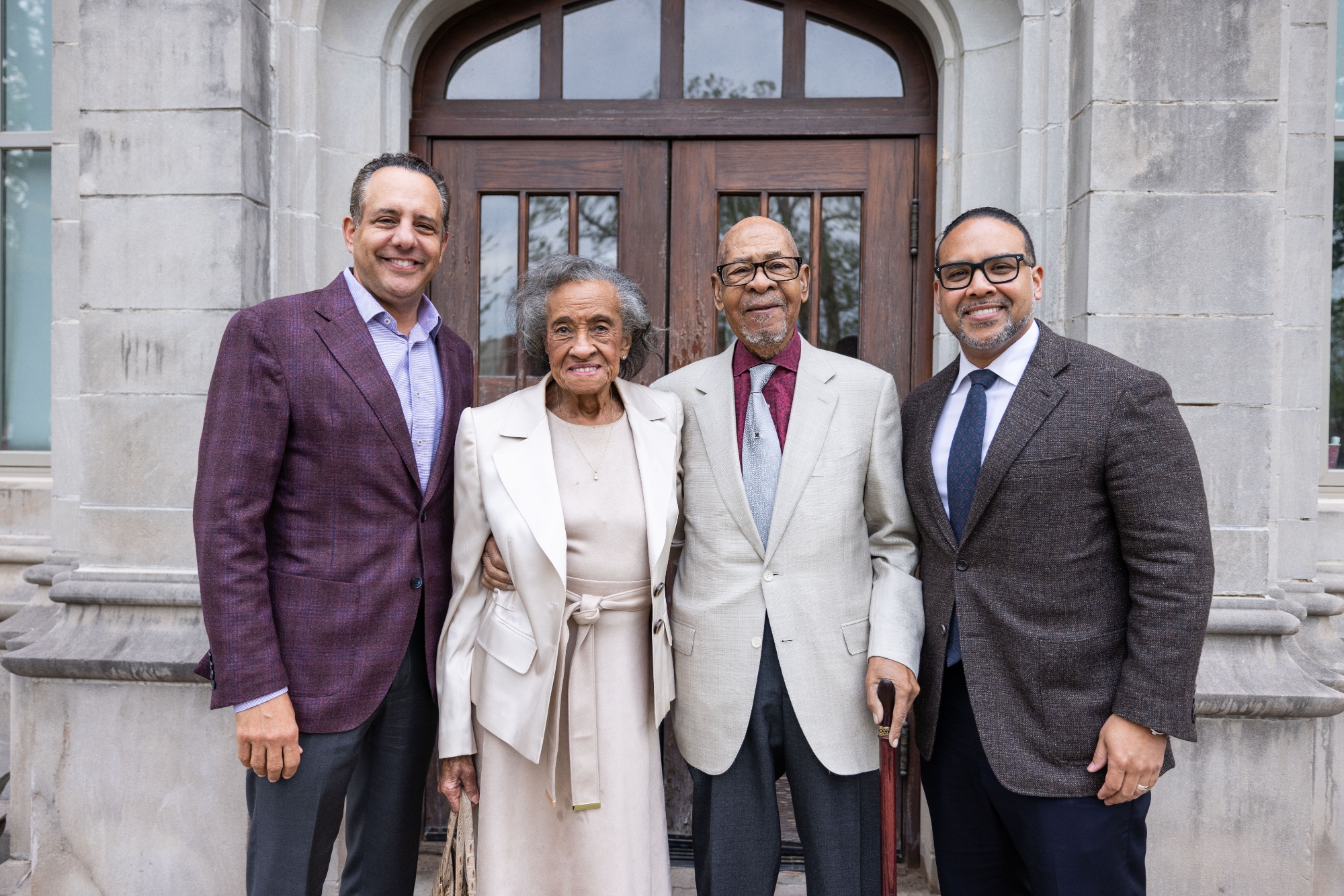 From left to right: President Joseph Harroz Jr., Barbara Henderson, Dr. George Henderson, and Dr. David Surratt.