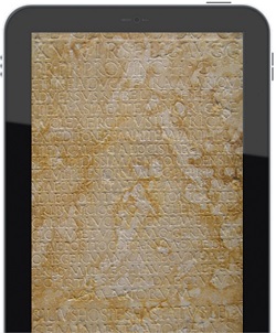 Ancient tablet with Latin scriptures.