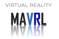 Logo for Virtual Reality Lab, the letters MAVRL in inverse with the letters VR in blue.