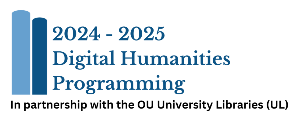 DH logo of two stacked books. Image text "2024-25 Digital Humanities Programming, in partnership with the Data Instiatuate for Societal Challenges (DISC)"