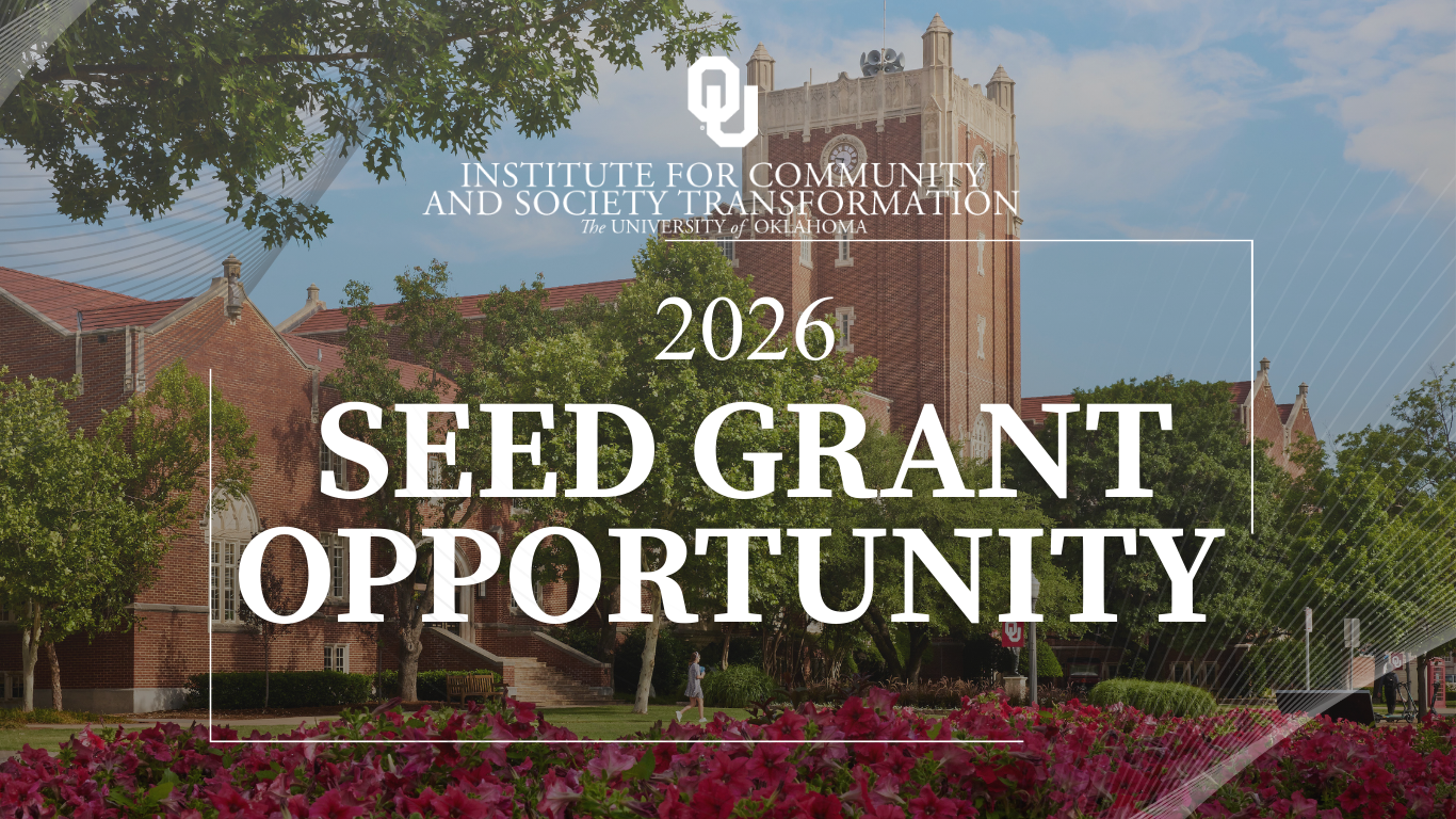 Seed Grant Announcement Image with an image of the OU Library and flowers