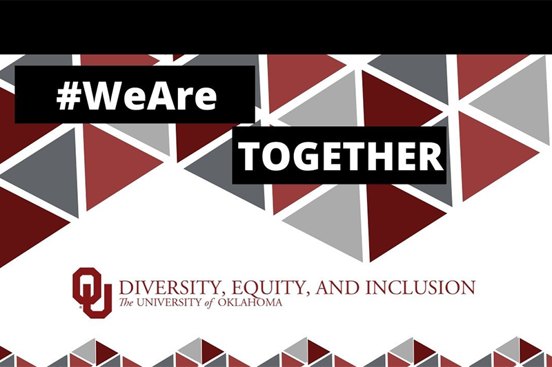 #WeAre TOGETHER graphic with crimson triangle geometric pattern