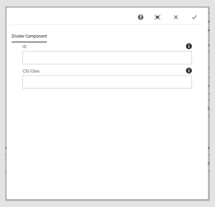 The divider component configuration options: ID and CSS Class. 