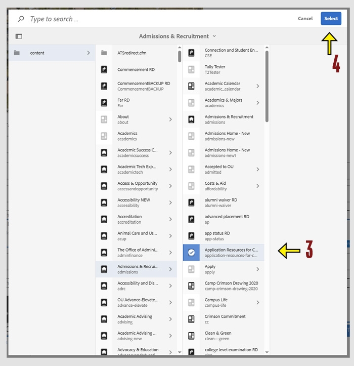 The file browser dialog box for picking folders.  The blue select button shows how to confirm your selection.