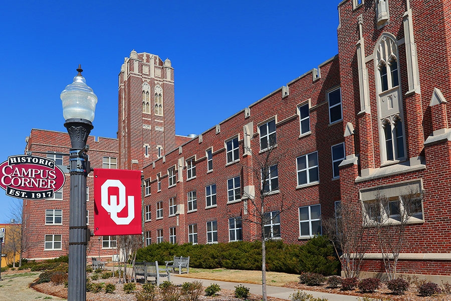 Exterior of Whitehand Hall building at the University of Oklahoma.