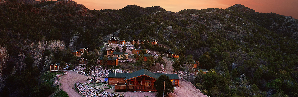 Ariel picture of Bartell Field Camp at sunset in Cañon City, Colorado.