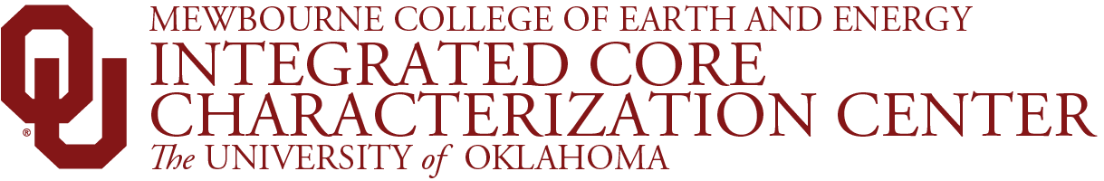 Interlocking OU, Mewbourne College of Earth and Energy, Integrated Core Characterization Center, The University of Oklahoma website wordmark.