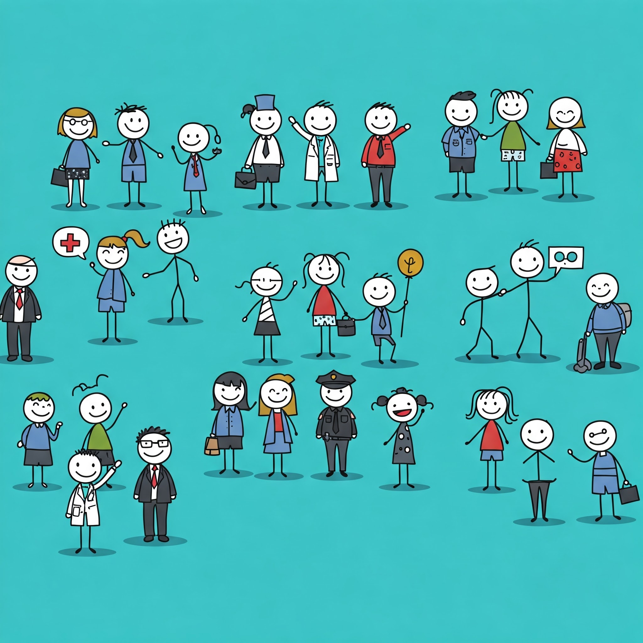 Cartoon people interacting with each other.