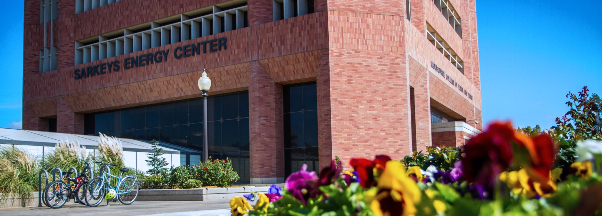 An aerial view of Sarkeys Energy Center Tower.