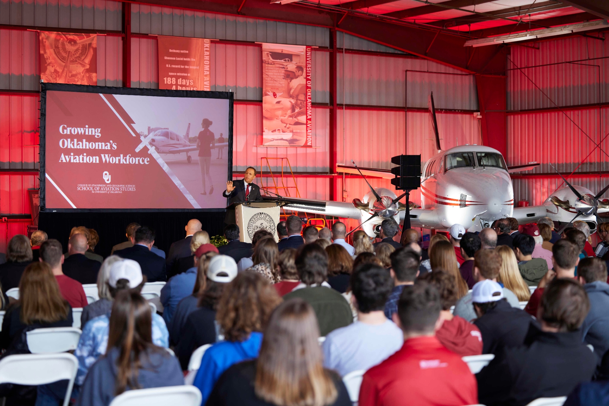 Event for University of Oklahoma announcing its plans for a major expansion of its top-ranked School of Aviation Studies.