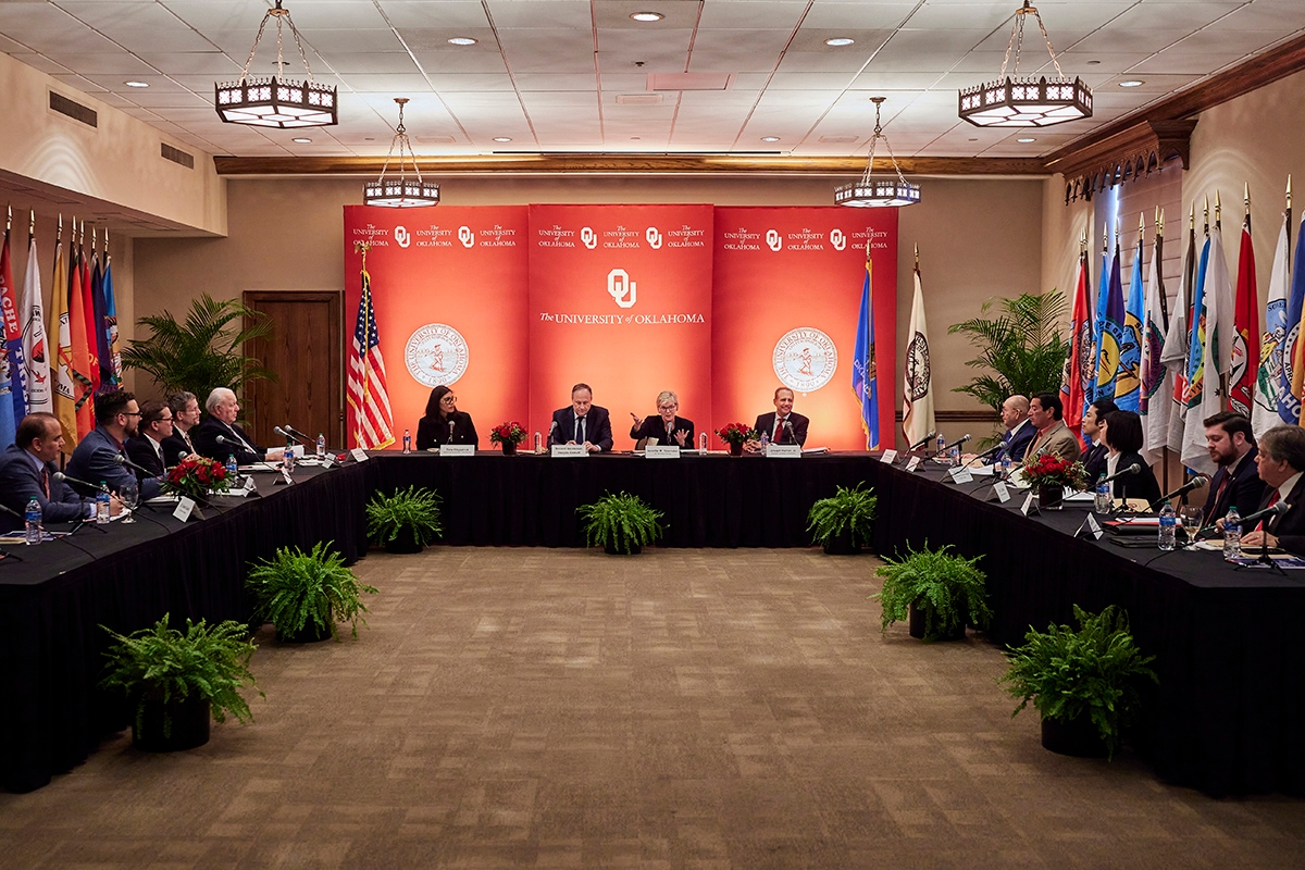 U.S. Secretary of Energy Jennifer M. Granholm and Second Gentleman of the United States Douglas Emhoff participate in a roundtable discussion with Tribal leaders and University of Oklahoma energy experts.