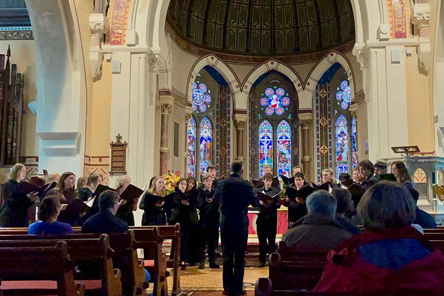 Students performing in St. Mary's Church.