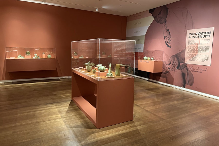 A gallery exhibit of Frankoma pottery.