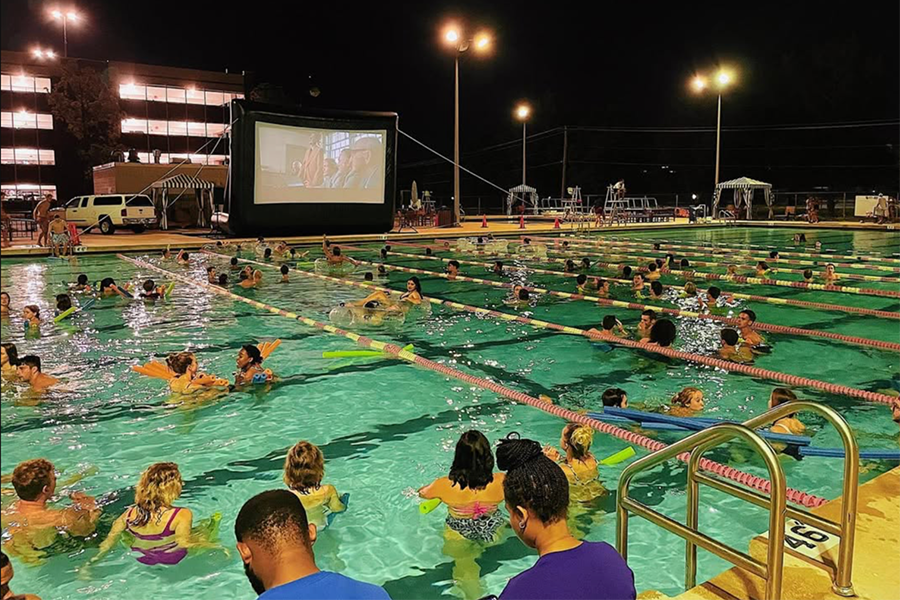 A movie shows during a night swim. Photo provided. 