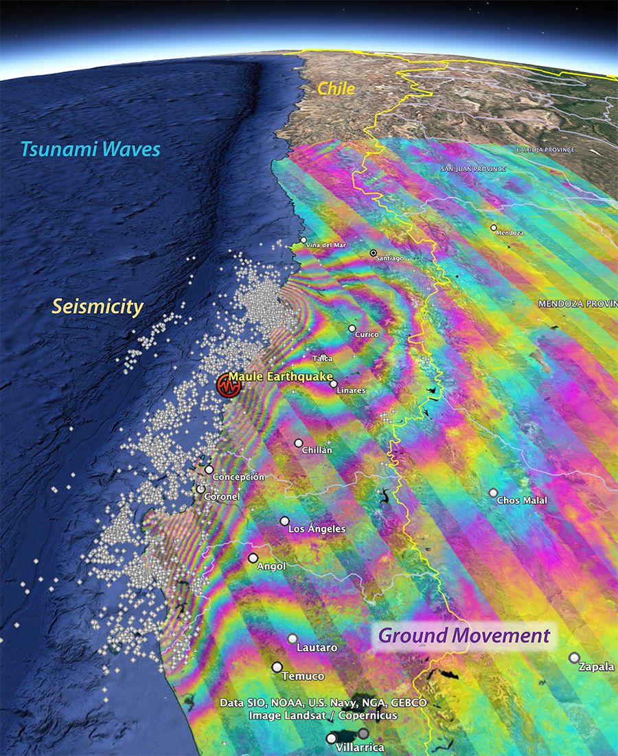 Seismic map of the 2010 earthquake in Chile.