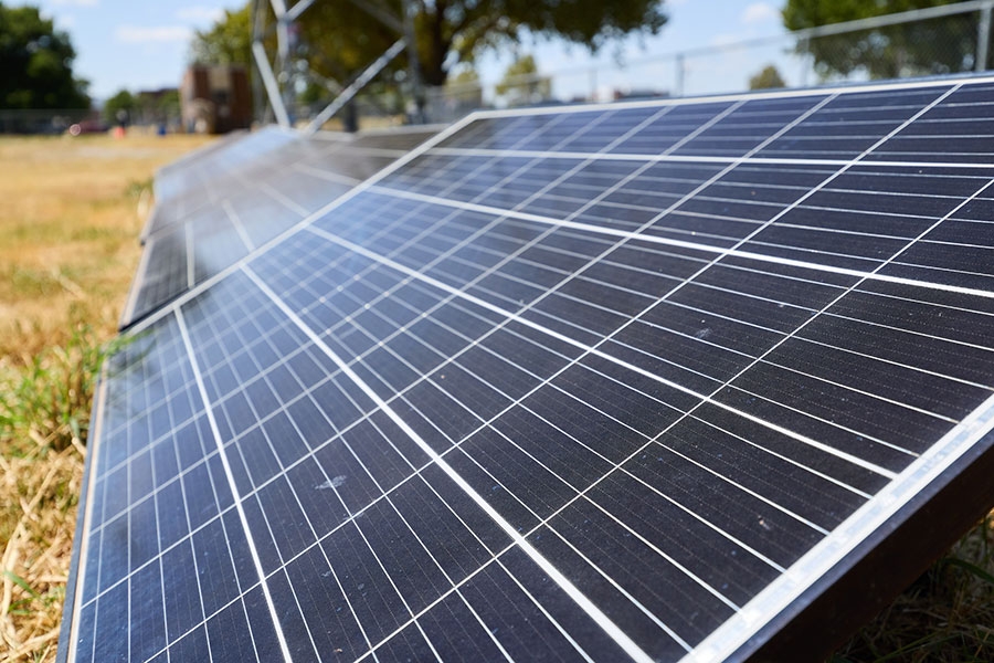 A close-up image of a solar panel. 