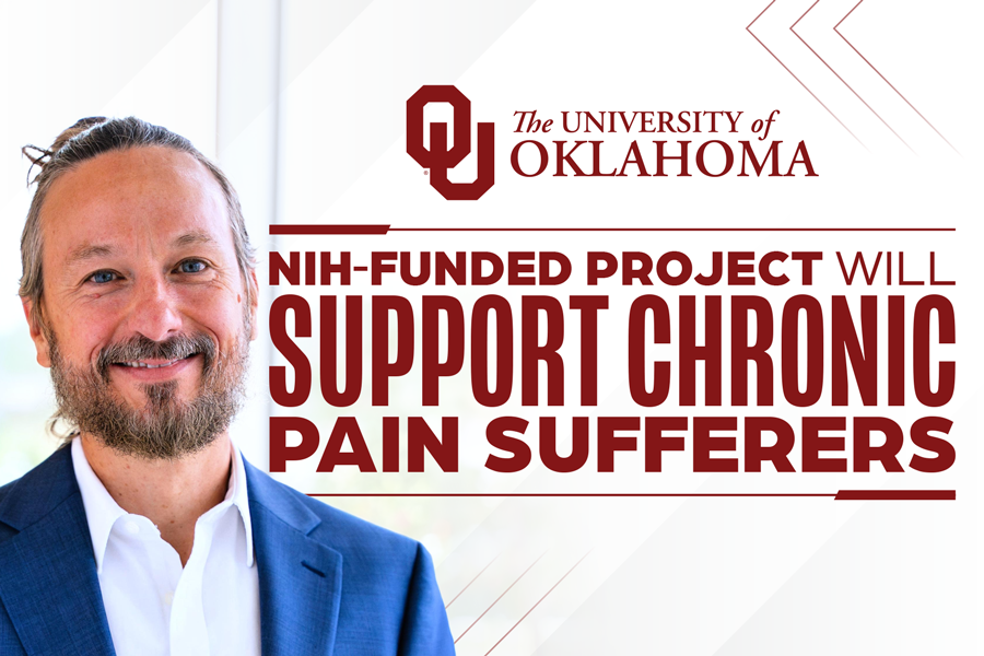 A headshot of Jamie Rhudy, followed by the words "NIH-funded project will support chronic pain sufferers."