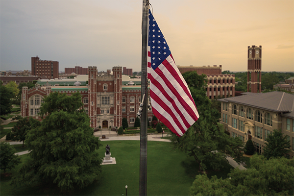 Flag flying on University of Oklahoma campus