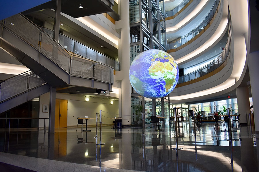 The National Weather Center Auditorium, featuring Science on a Sphere.
