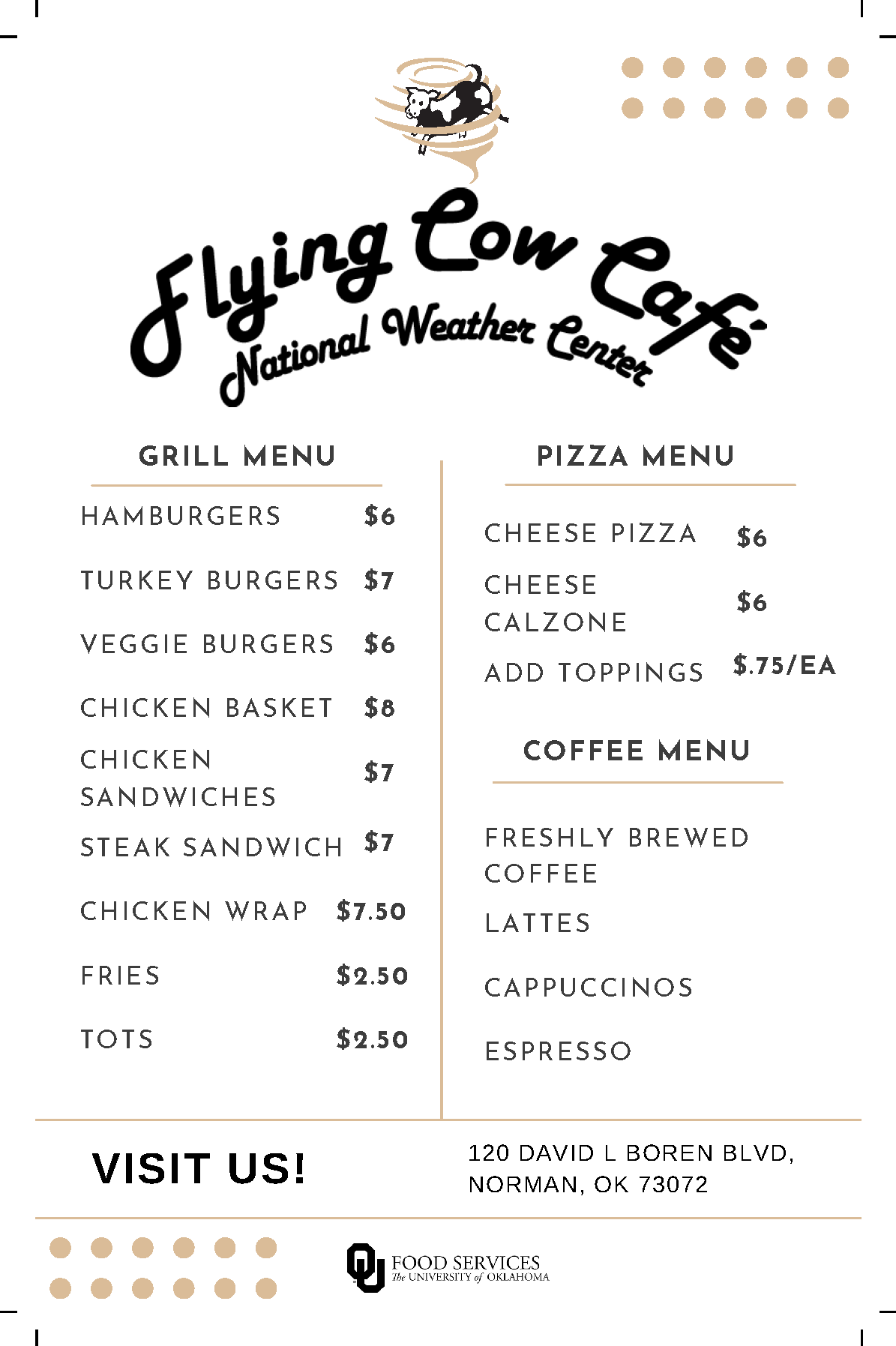 The Flying Cow Cafe – NWF Menu page 1