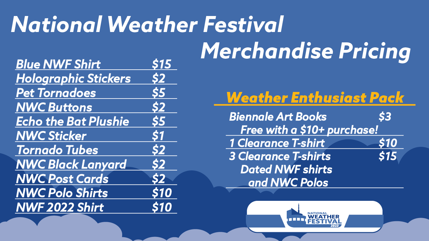 This image is a collection of prices for the NWF 2023 Merchandise.