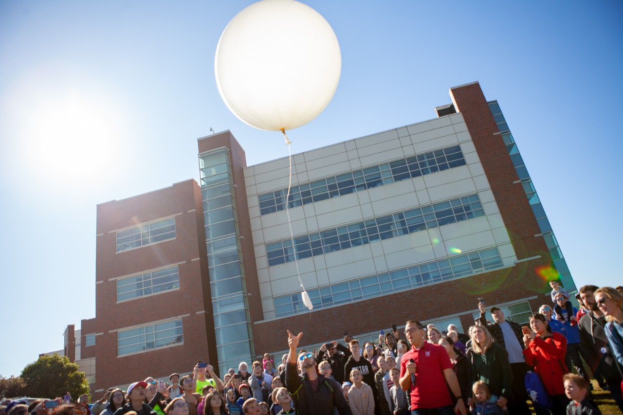 A weather balloon is launched in front of a crowd at the 2019 National Weather Festival.  (Photo courtesy of NOAA)